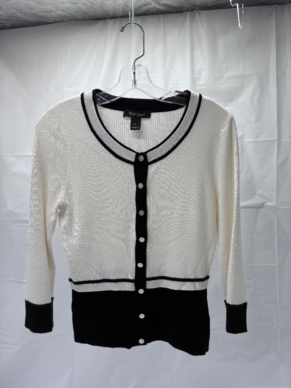 Women's White House Black Market 3/4 Sleeve Cardigan - Black/White - Sz L